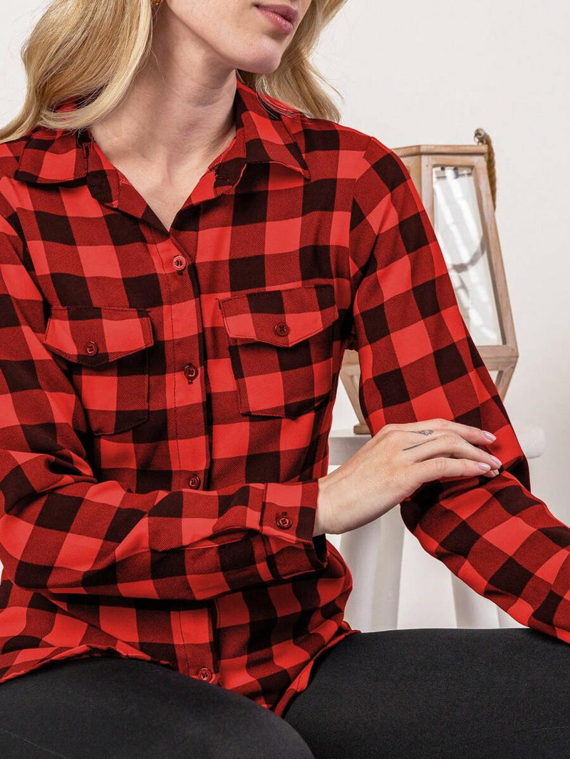 Blusa Feminina manga longa xadrez - Larissa. Plus Size