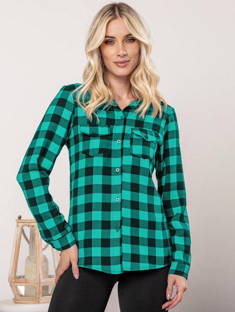 Blusa Feminina manga longa xadrez - Larissa. Plus Size