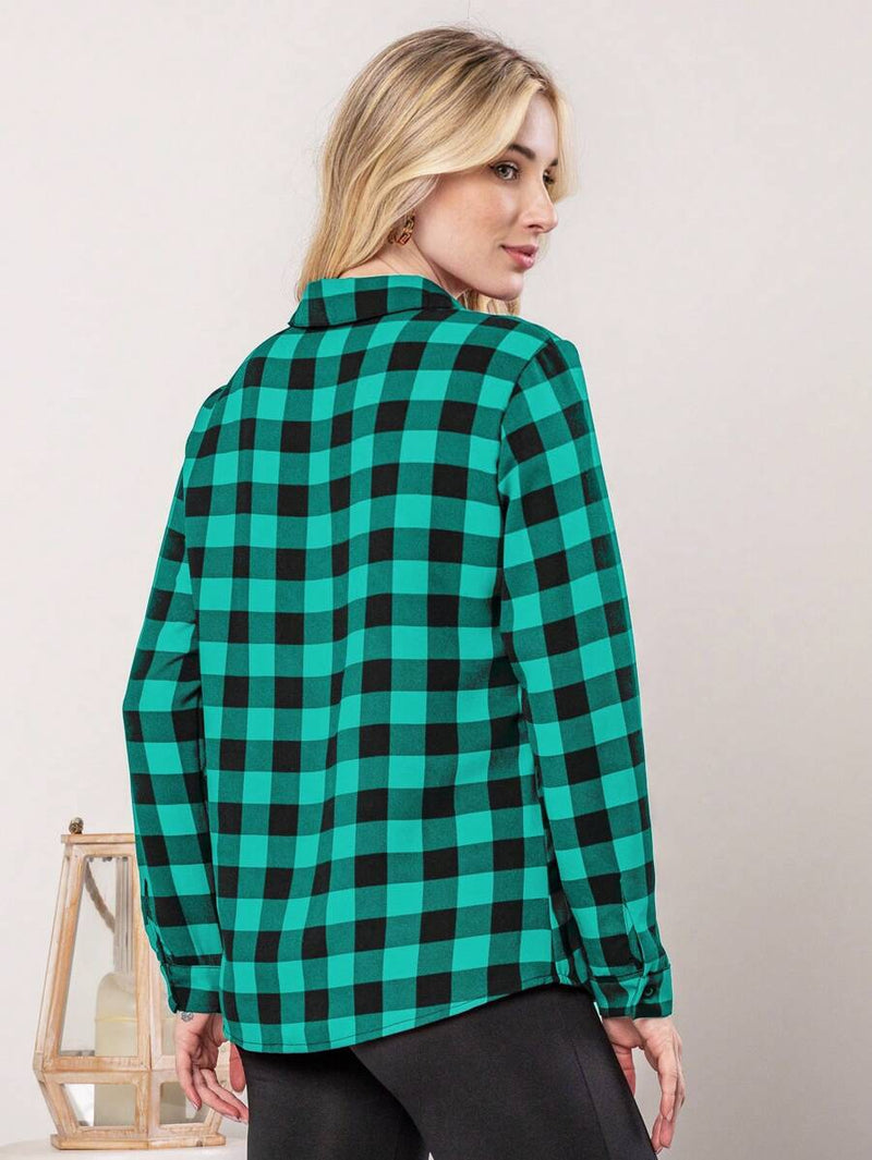 Blusa Feminina manga longa xadrez - Larissa. Plus Size