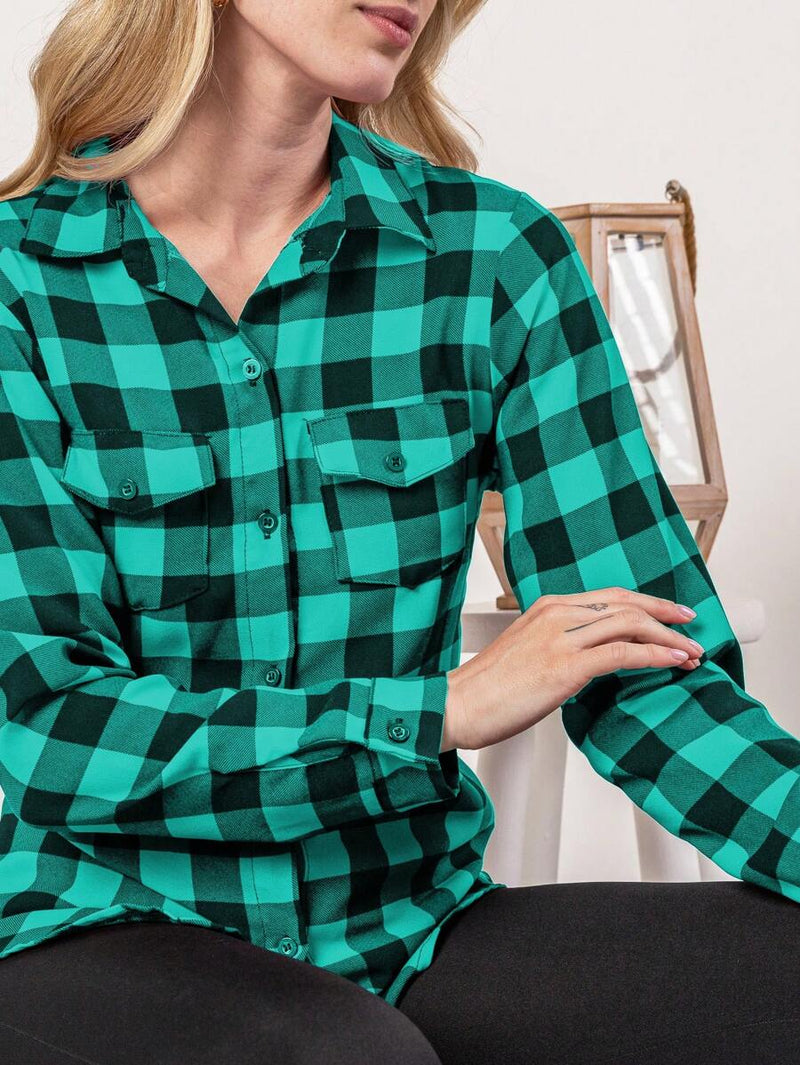 Blusa Feminina manga longa xadrez - Larissa. Plus Size