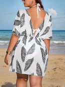 Saída Feminina com Manga Morcego e Estampa de Folhas - Sula. Plus Size