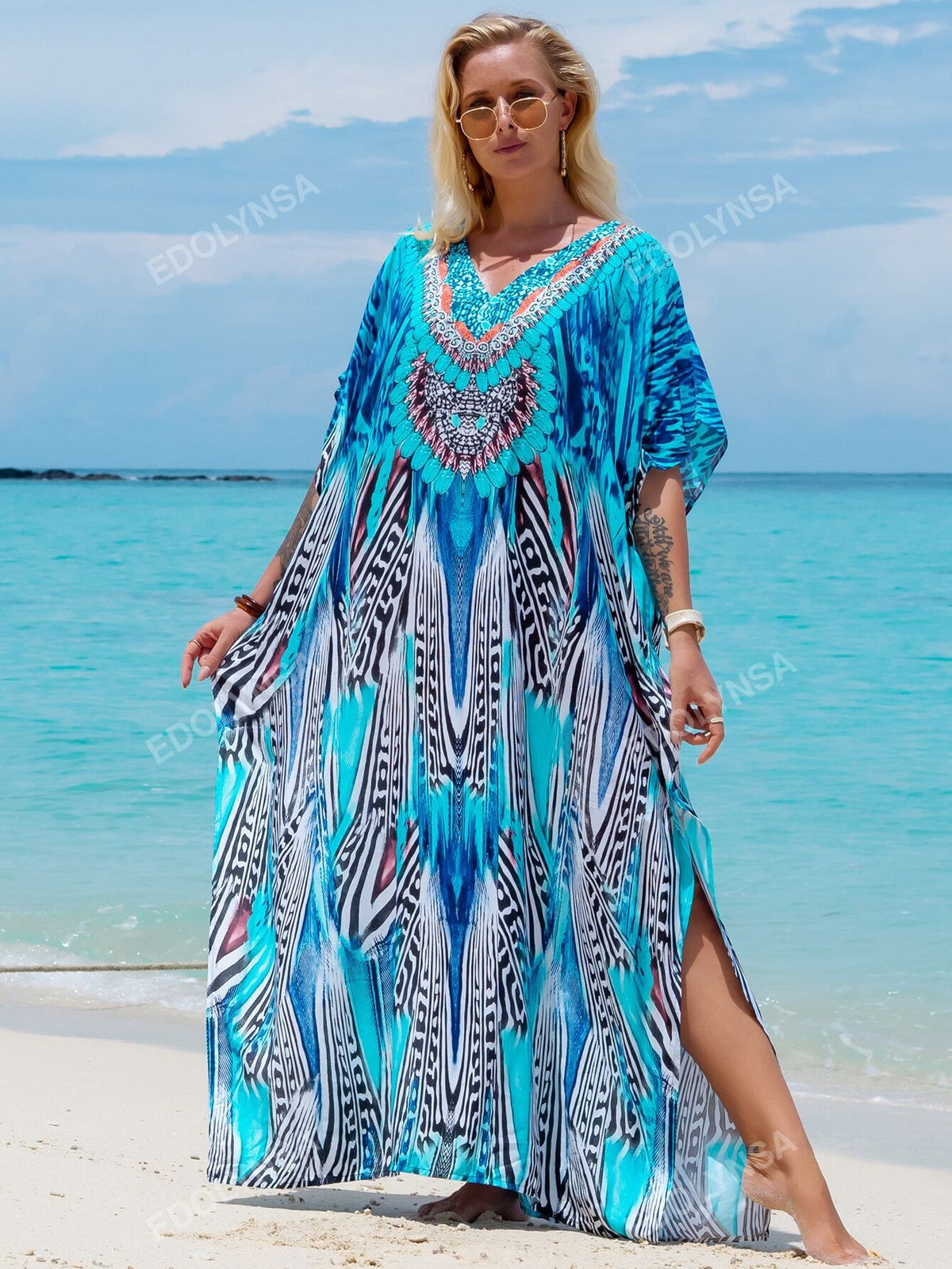 Saída De Praia Feminina Comprida E Estampada Yasmin