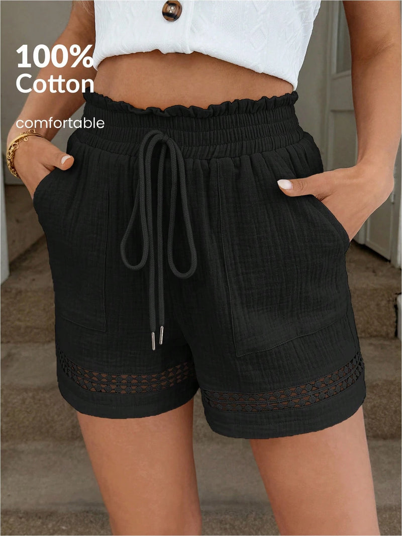 Short Feminino Cintura Elástica em Patchwork de Algodão - Lissa