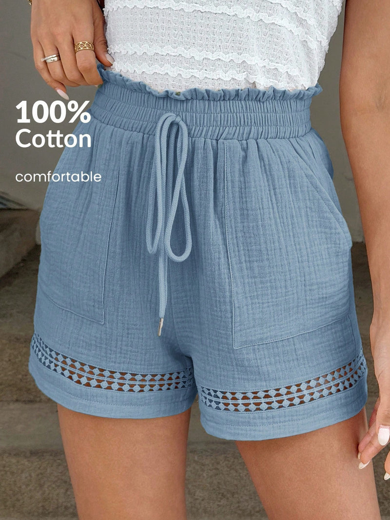 Short Feminino Cintura Elástica em Patchwork de Algodão - Lissa