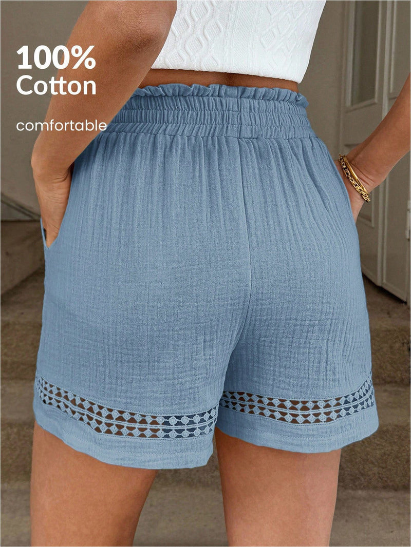 Short Feminino Cintura Elástica em Patchwork de Algodão - Lissa