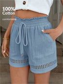 Short Feminino Cintura Elástica em Patchwork de Algodão - Lissa