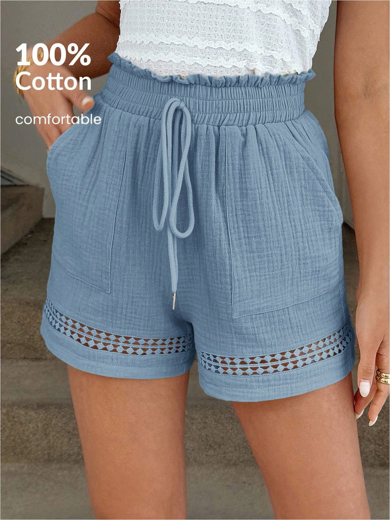 Short Feminino Cintura Elástica em Patchwork de Algodão - Lissa