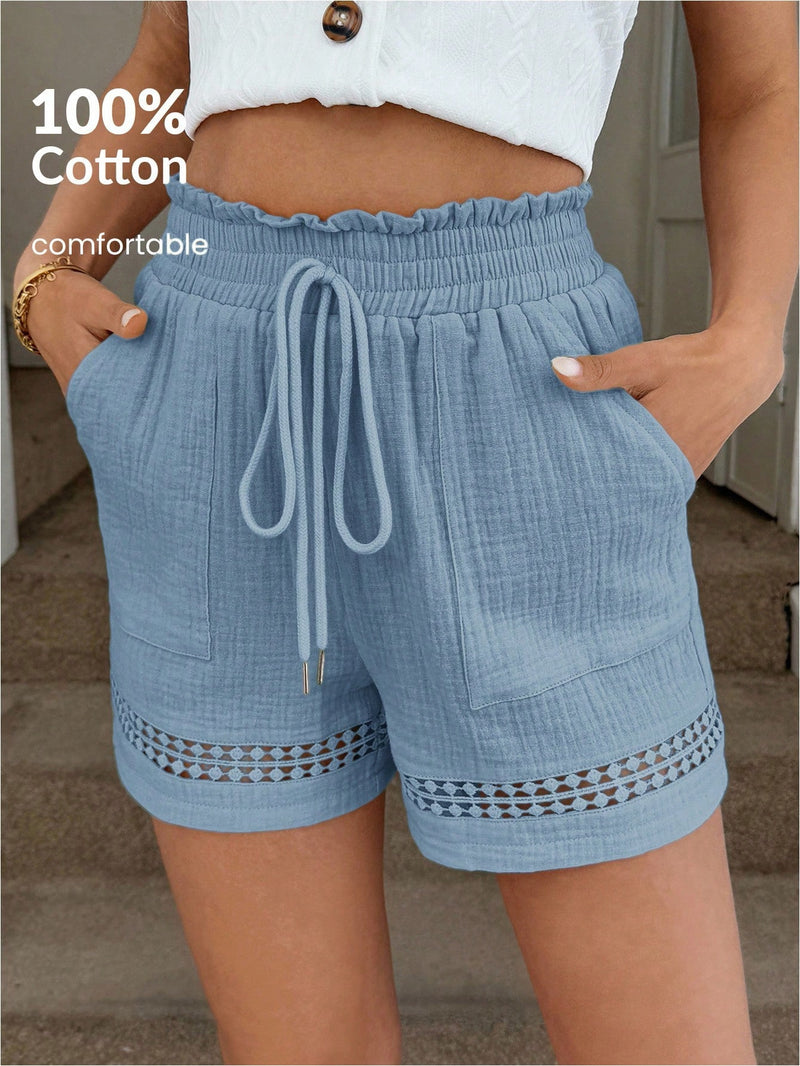 Short Feminino Cintura Elástica em Patchwork de Algodão - Lissa