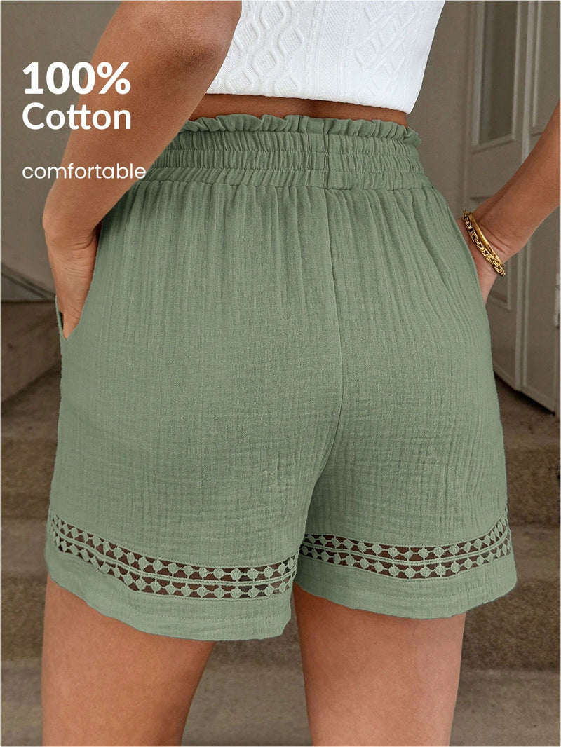 Short Feminino Cintura Elástica em Patchwork de Algodão - Lissa