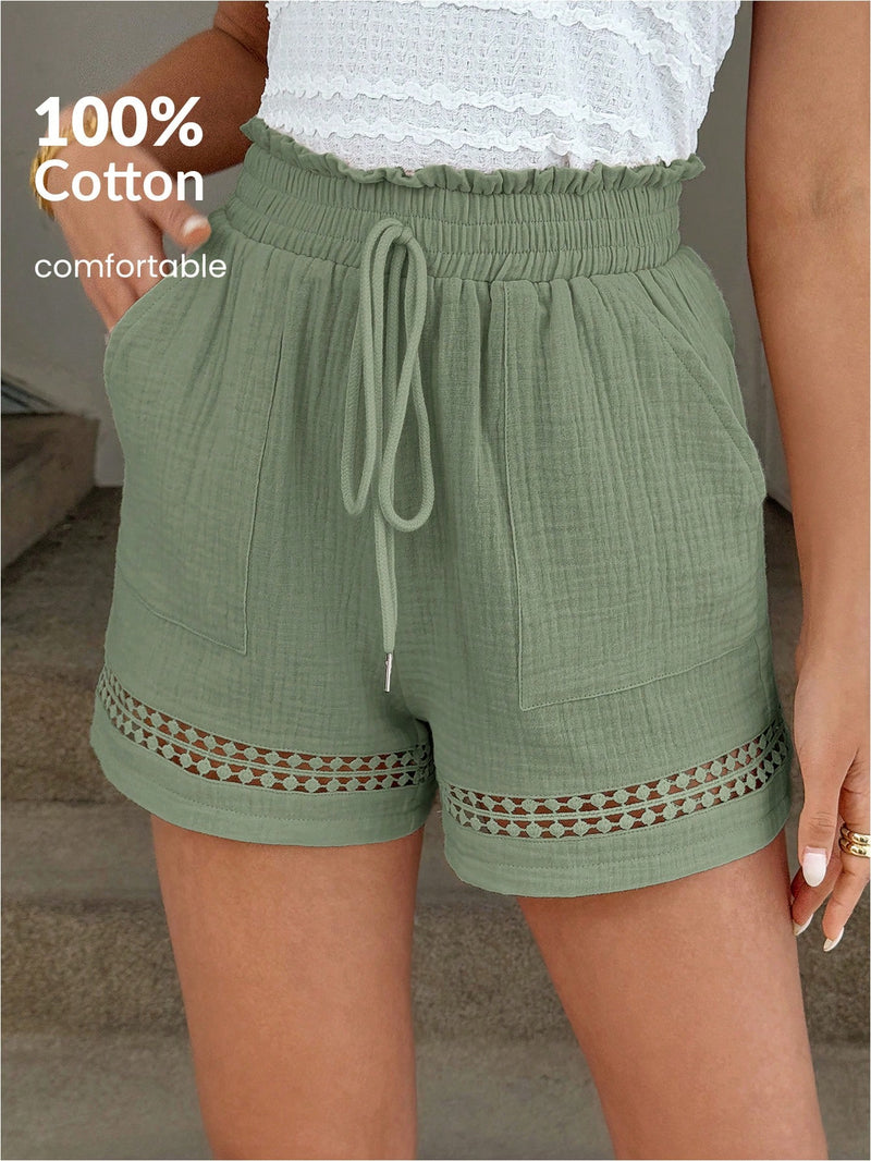 Short Feminino Cintura Elástica em Patchwork de Algodão - Lissa