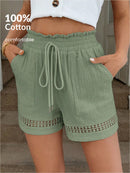 Short Feminino Cintura Elástica em Patchwork de Algodão - Lissa