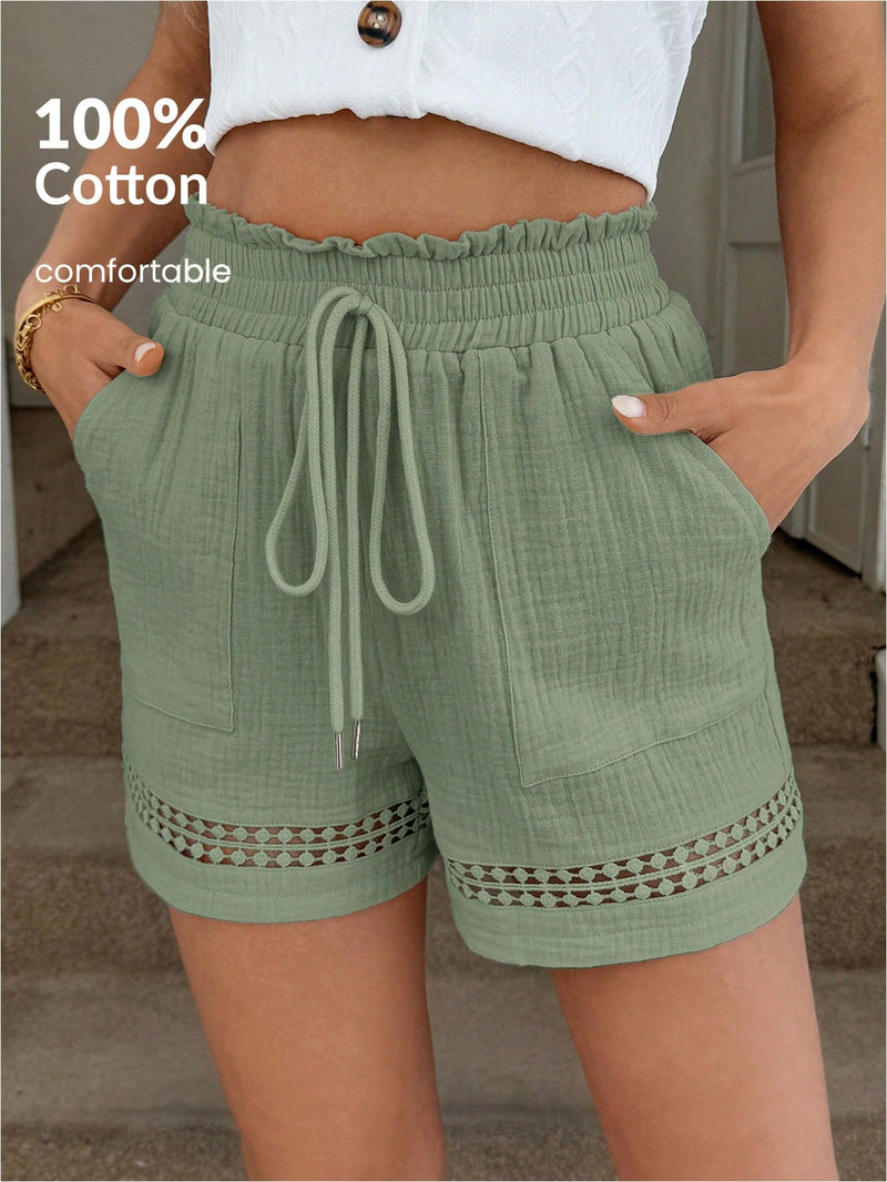 Short Feminino Cintura Elástica em Patchwork de Algodão - Lissa