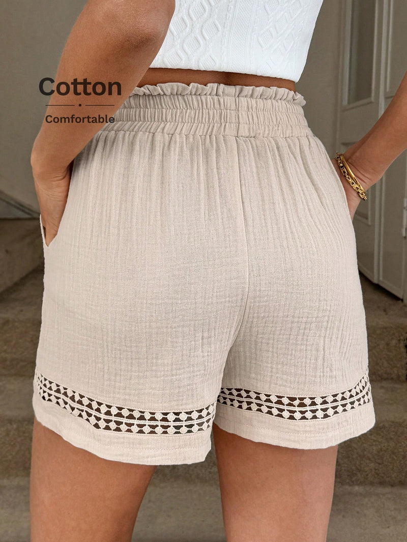 Short Feminino Cintura Elástica em Patchwork de Algodão - Lissa