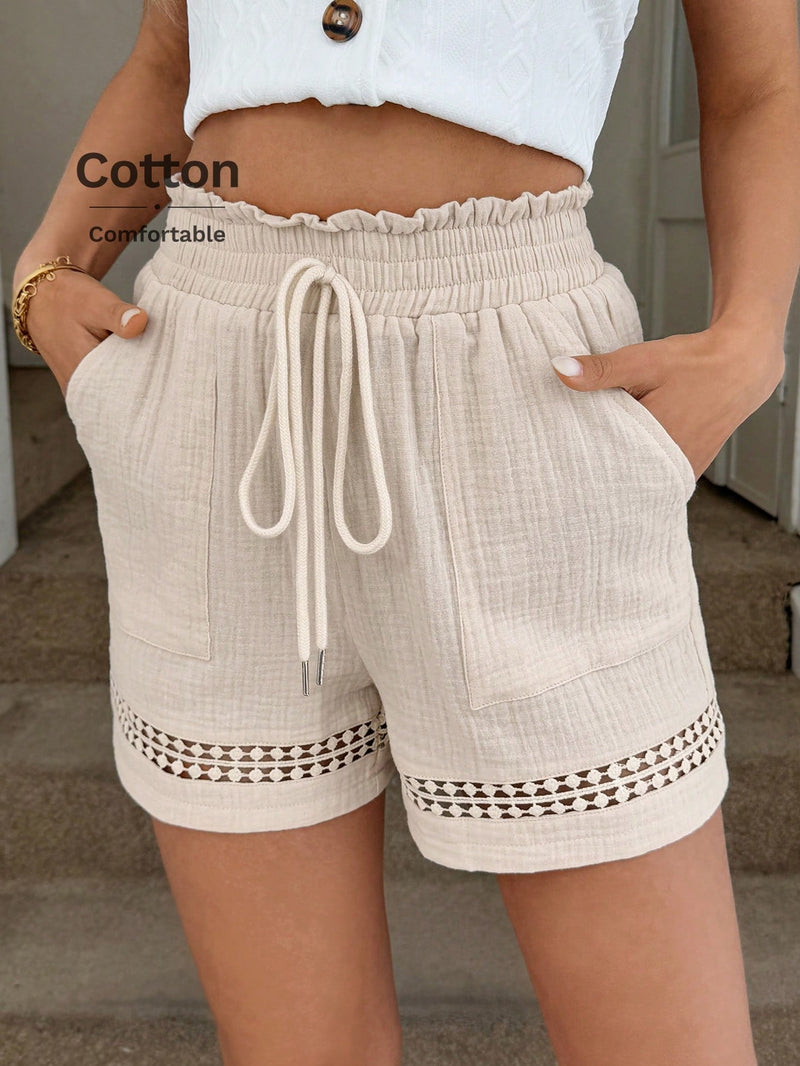 Short Feminino Cintura Elástica em Patchwork de Algodão - Lissa