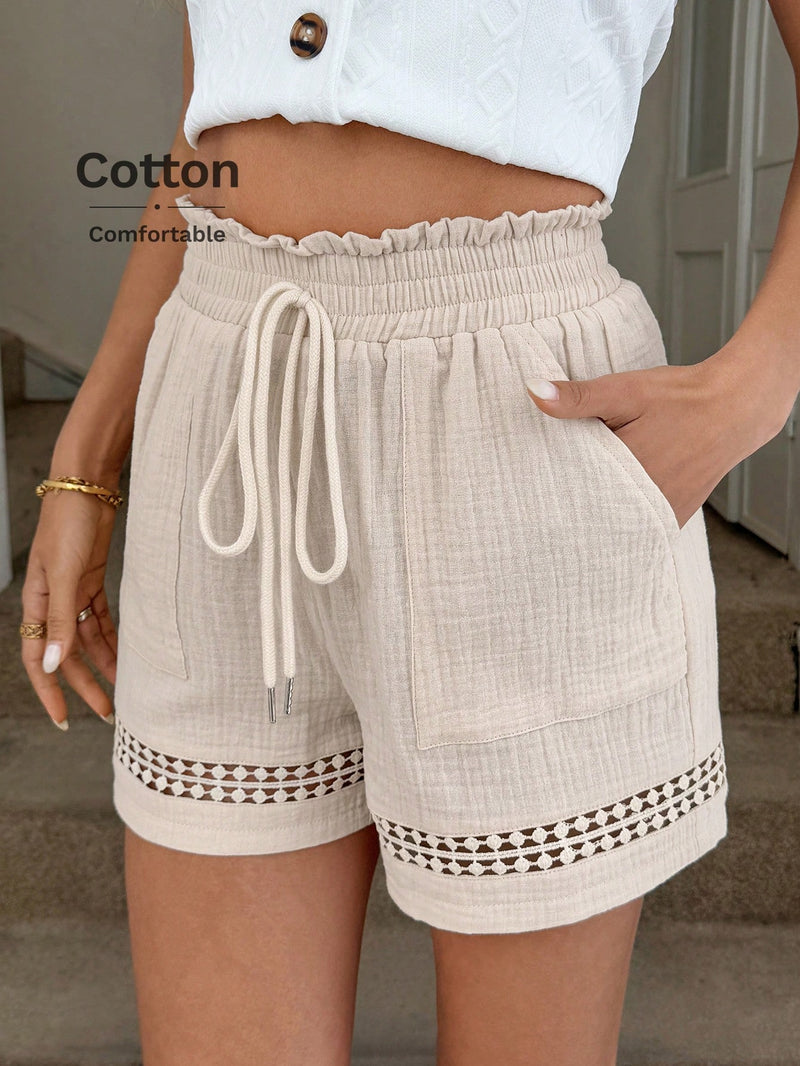 Short Feminino Cintura Elástica em Patchwork de Algodão - Lissa