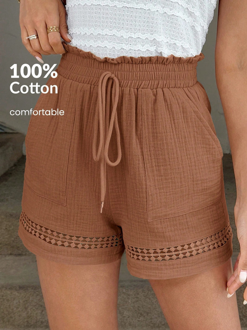 Short Feminino Cintura Elástica em Patchwork de Algodão - Lissa