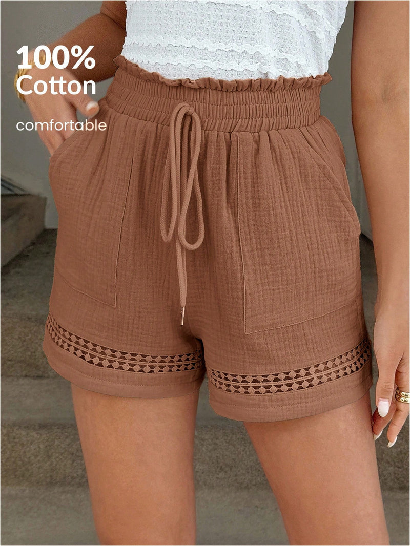 Short Feminino Cintura Elástica em Patchwork de Algodão - Lissa