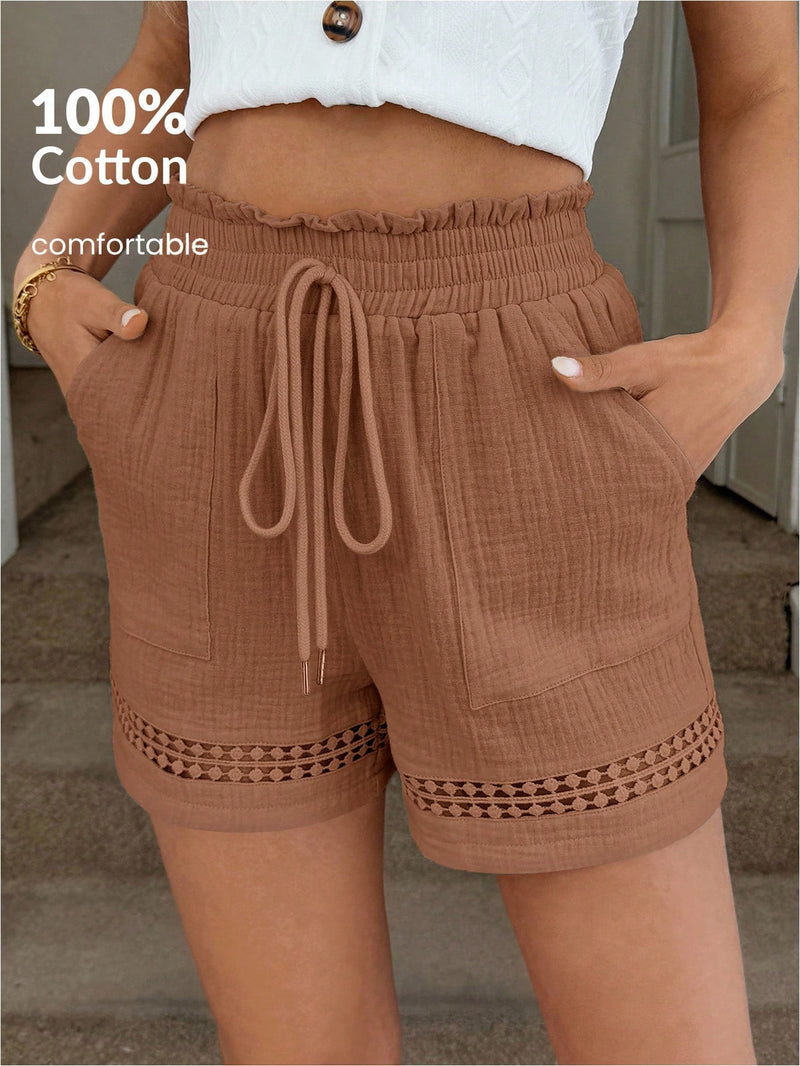 Short Feminino Cintura Elástica em Patchwork de Algodão - Lissa