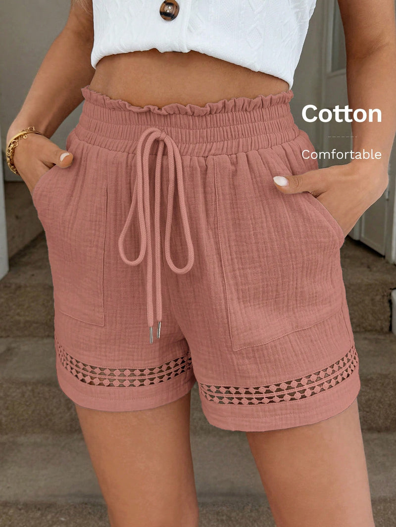 Short Feminino Cintura Elástica em Patchwork de Algodão - Lissa