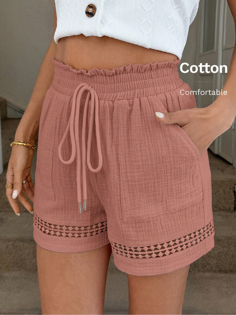Short Feminino Cintura Elástica em Patchwork de Algodão - Lissa
