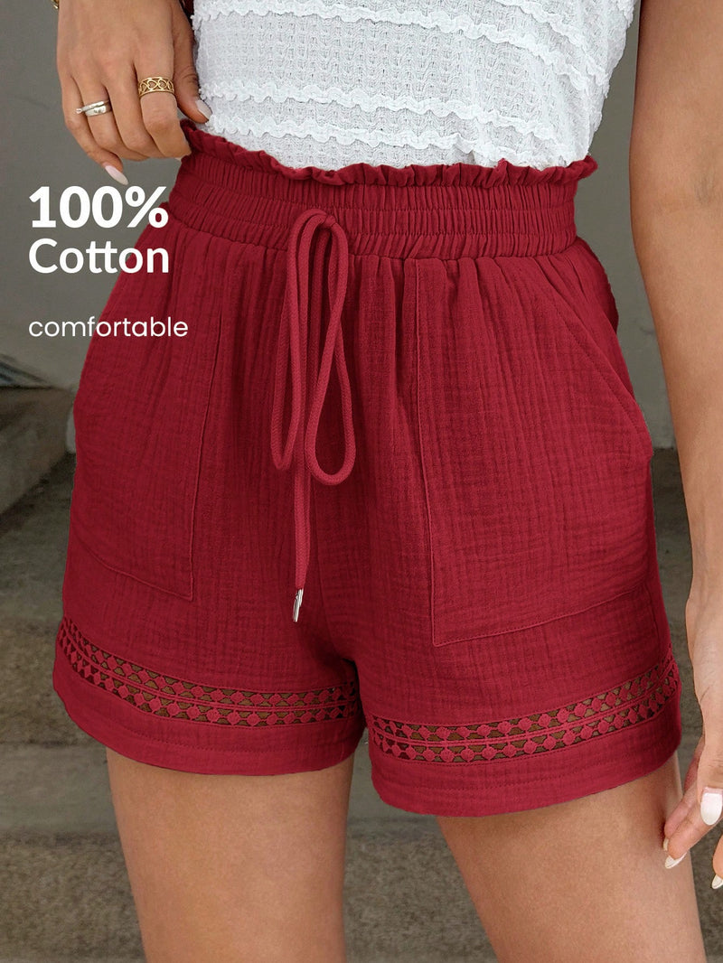 Short Feminino Cintura Elástica em Patchwork de Algodão - Lissa