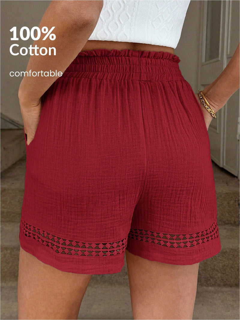 Short Feminino Cintura Elástica em Patchwork de Algodão - Lissa