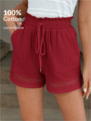 Short Feminino Cintura Elástica em Patchwork de Algodão - Lissa