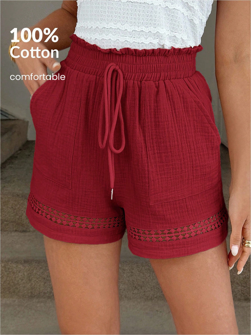 Short Feminino Cintura Elástica em Patchwork de Algodão - Lissa