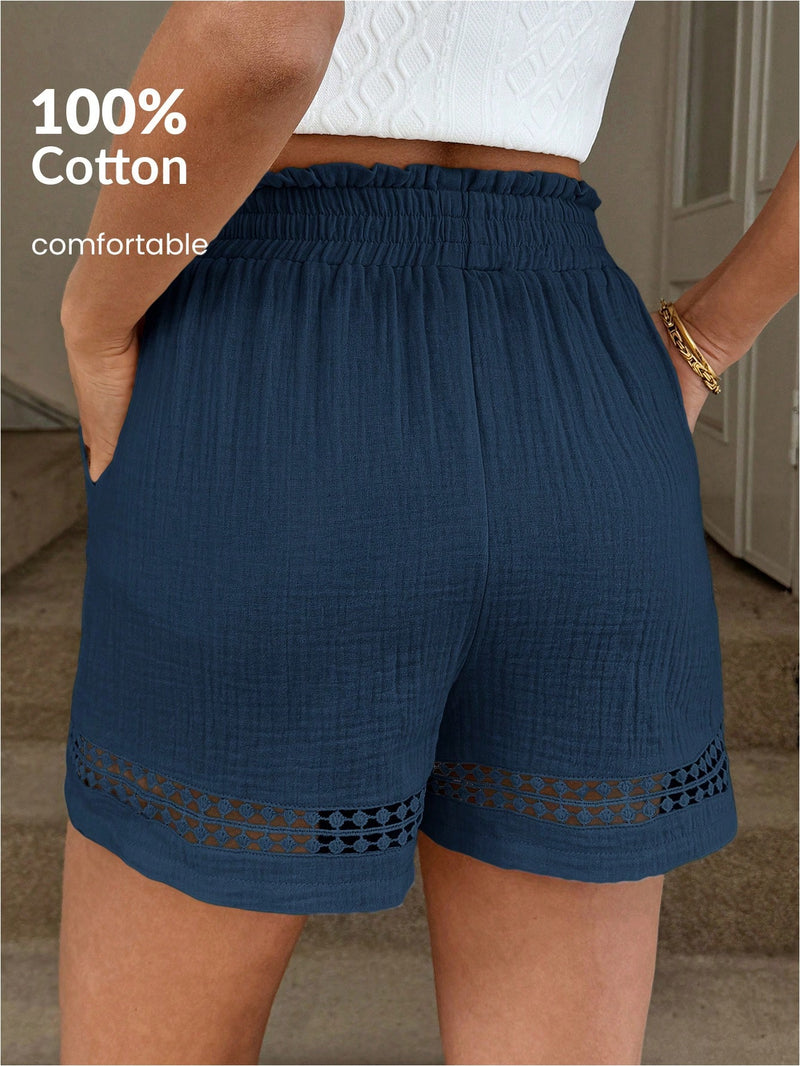 Short Feminino Cintura Elástica em Patchwork de Algodão - Lissa