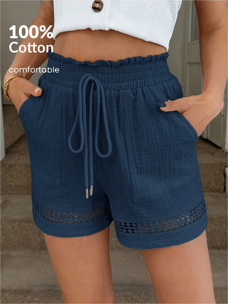 Short Feminino Cintura Elástica em Patchwork de Algodão - Lissa