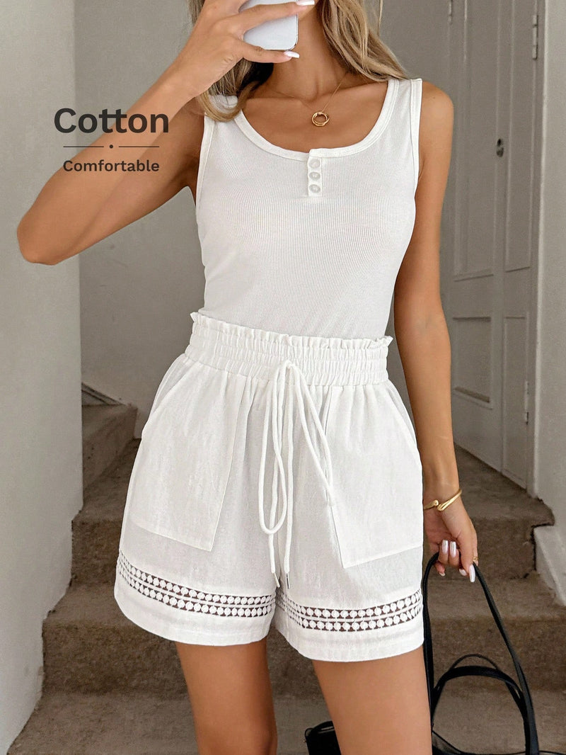 Short Feminino Cintura Elástica em Patchwork de Algodão - Lissa