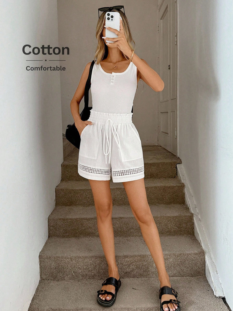 Short Feminino Cintura Elástica em Patchwork de Algodão - Lissa