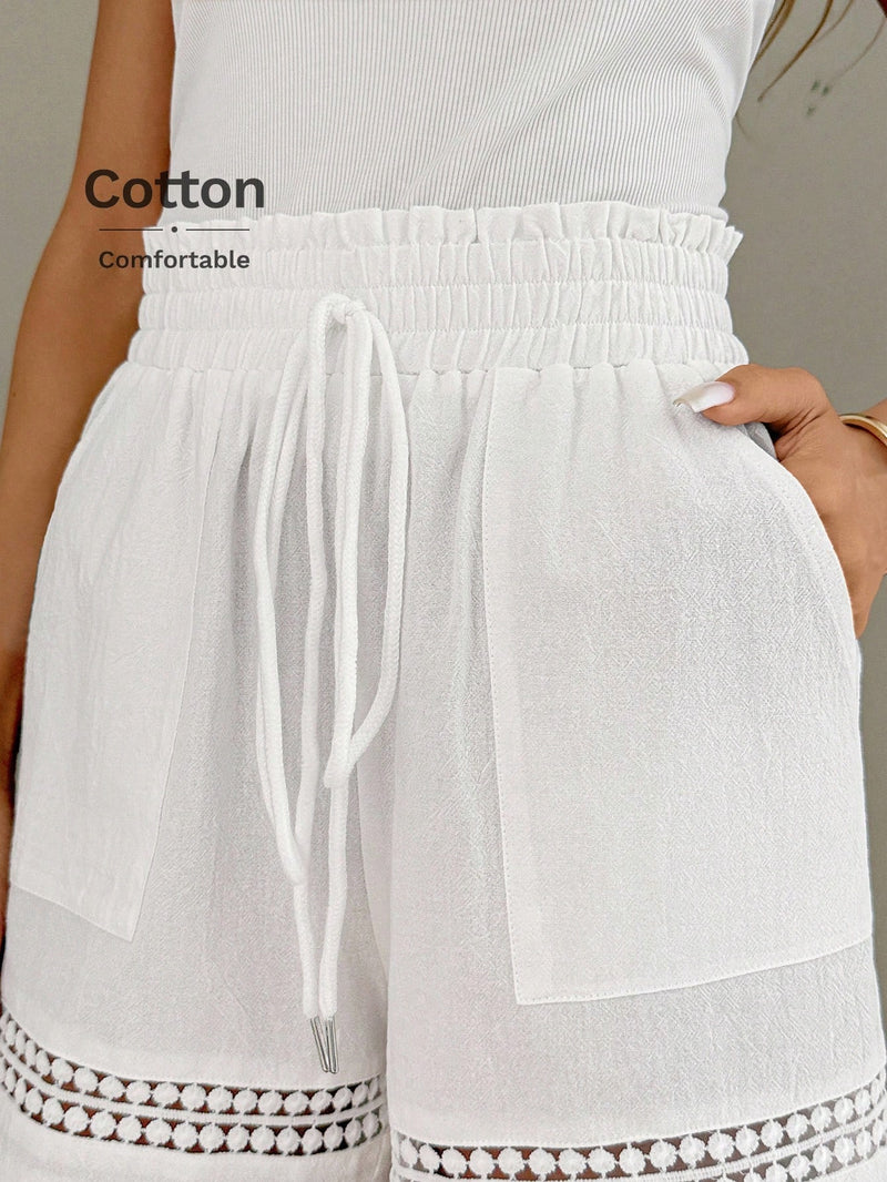 Short Feminino Cintura Elástica em Patchwork de Algodão - Lissa