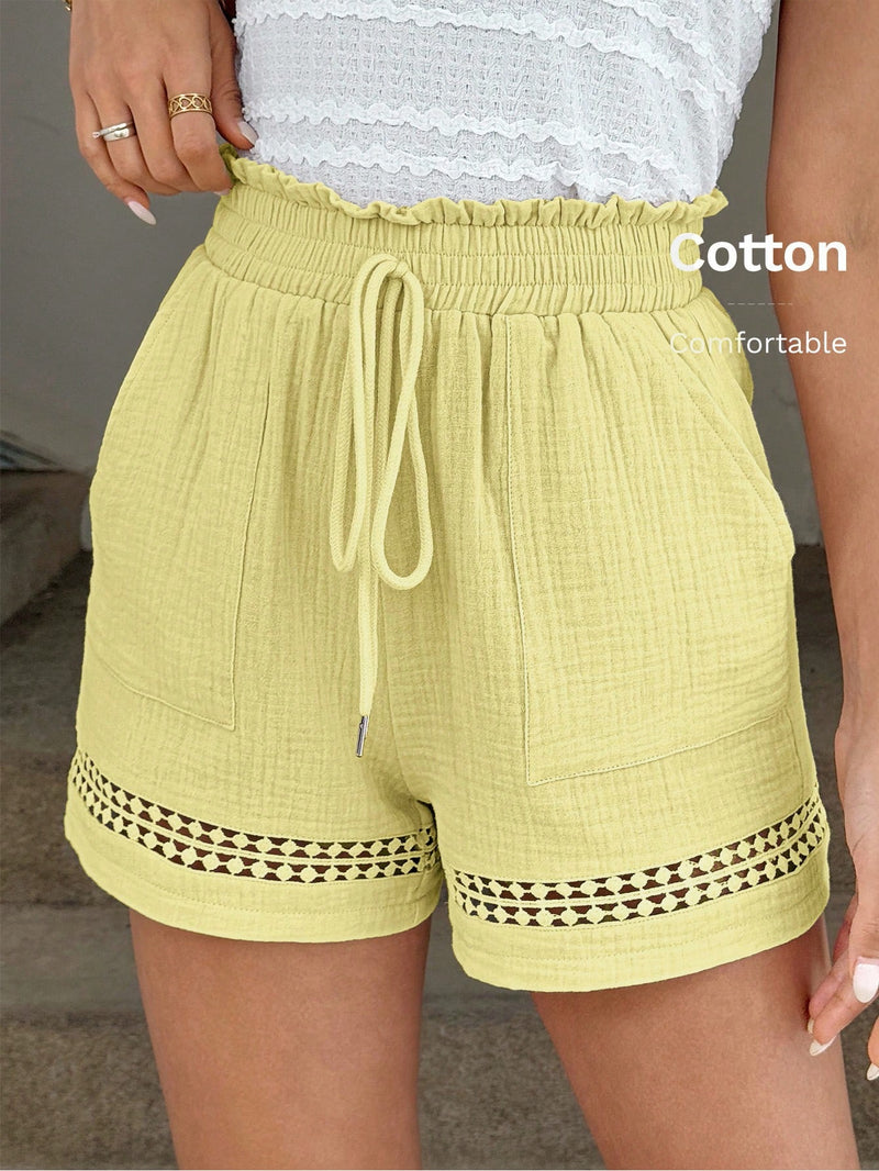 Short Feminino Cintura Elástica em Patchwork de Algodão - Lissa