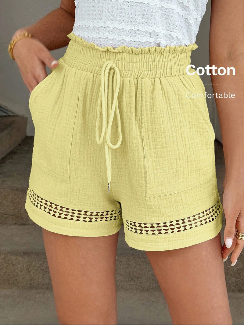 Short Feminino Cintura Elástica em Patchwork de Algodão - Lissa