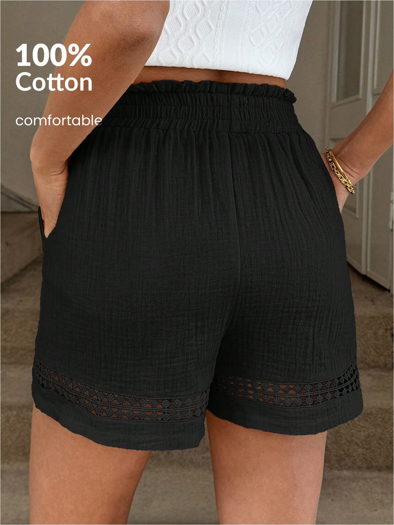 Short Feminino Cintura Elástica em Patchwork de Algodão - Lissa