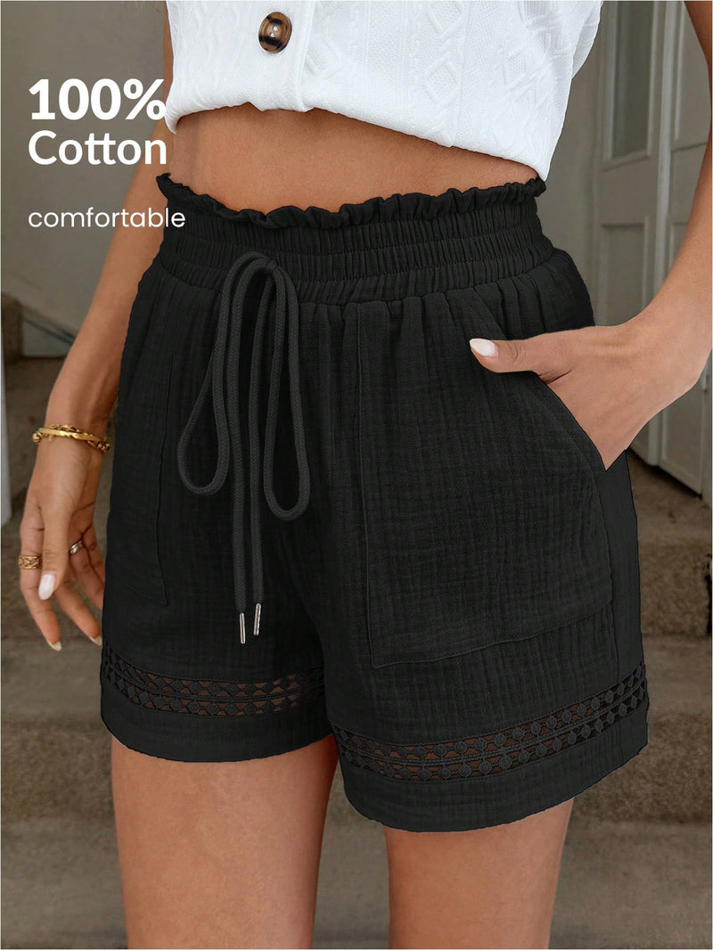 Short Feminino Cintura Elástica em Patchwork de Algodão - Lissa