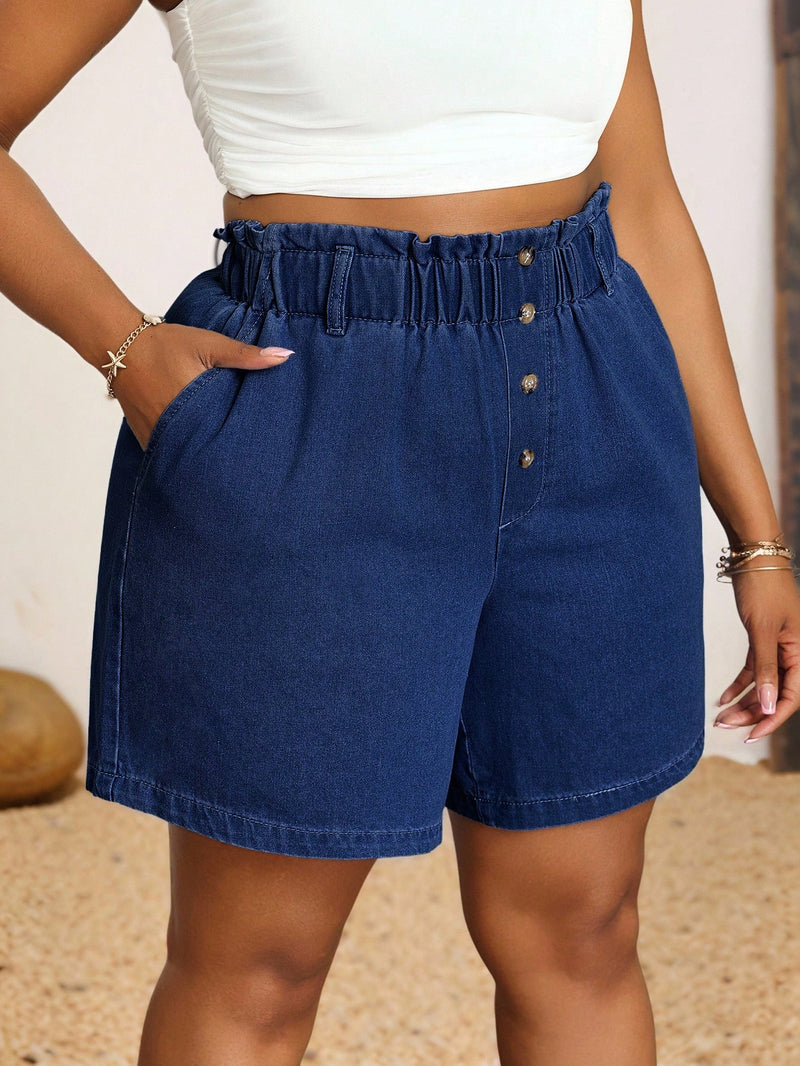 Short Jeans Feminino de Cintura Elástica - Eleonora. Plus Size