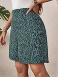 Short feminino estampado com falsos botões Luci. Plus Size