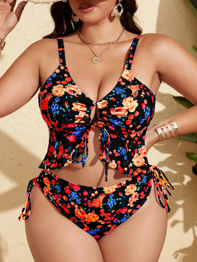 Tankini Feminino Feminino com Babados e Amarração na Frente - Karine. Plus Size