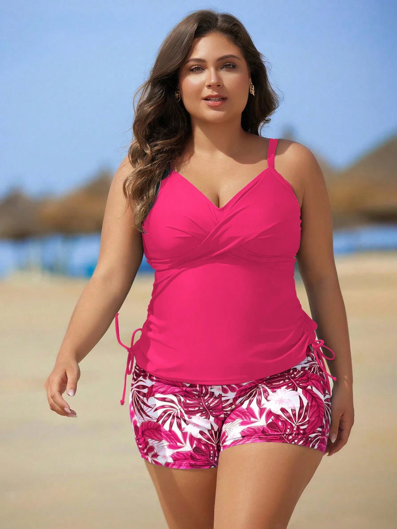 Tankini Feminino de 2 Peças com Alças Finas e Short - Melinda. Plus Size