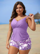 Tankini Feminino de 2 Peças com Alças Finas e Short - Melinda. Plus Size