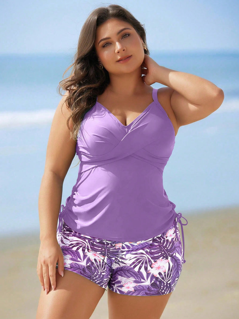 Tankini Feminino de 2 Peças com Alças Finas e Short - Melinda. Plus Size