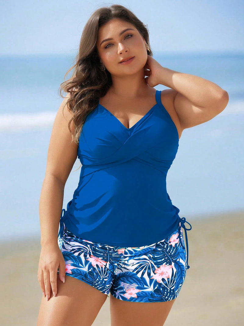 Tankini Feminino de 2 Peças com Alças Finas e Short - Melinda. Plus Size