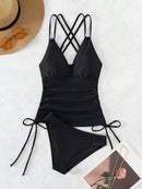 Tankini Feminino liso com amarras laterais Gaby
