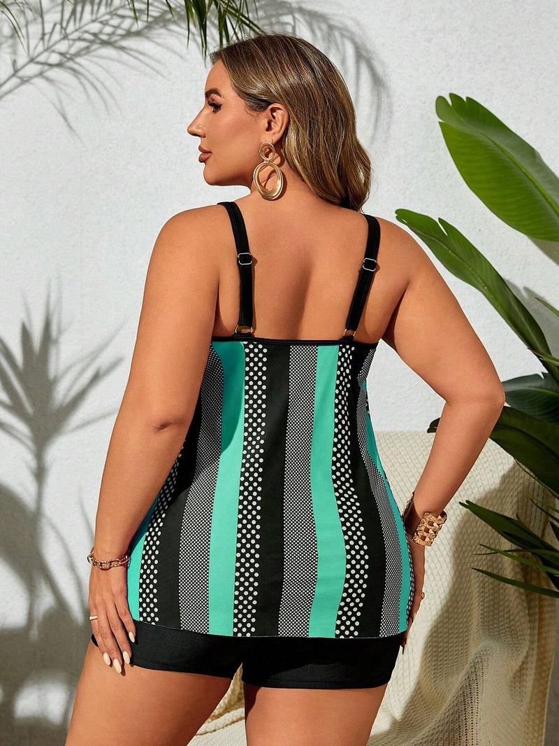 Tankini feminino com short e estampa listrada Ruby - Plus Size. FLASH