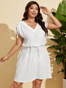Vestido Feminino de Praia Com Cordão na Cintura - Alana. Plus Size