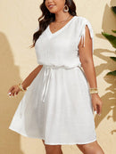 Vestido Feminino de Praia Com Cordão na Cintura - Alana. Plus Size