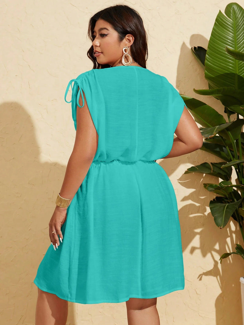 Vestido Feminino de Praia Com Cordão na Cintura - Alana. Plus Size