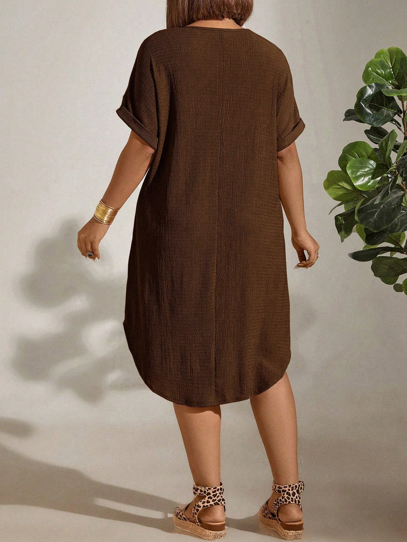 Vestido Feminino com Textura Leve e Manga Morcego - Eleonora. Plus Size
